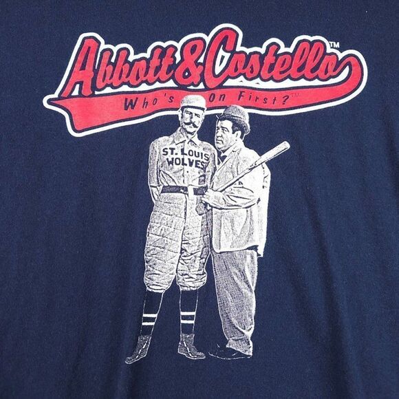 Vintage Abbott & Costello T Shirt Mens Size Large Y2K Whos On First Baseball - Picture 2 of 7